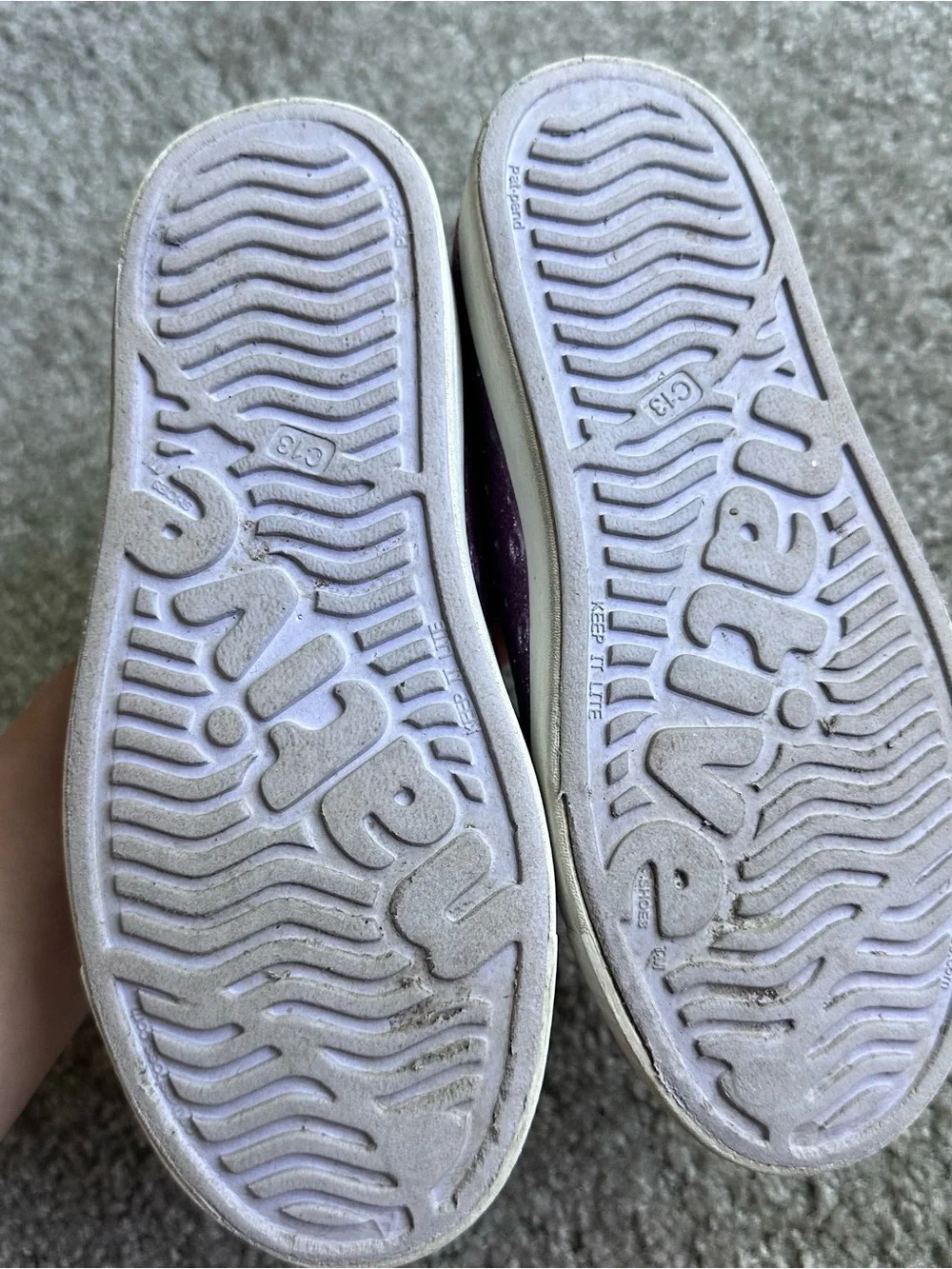 Size 13 purple sparkle native shoes